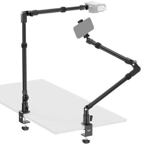 NEEWER DS023 - Soporte de Escritorio para cámara de 45.5 Pulgadas, Brazo mágico de Aluminio de 4 Secciones con Soporte para teléfono con Abrazadera C, para cámara Web, luz LED, micrófono, transmisión