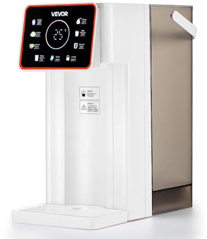VEVOR Dispensador de Agua Caliente Instantáneo de Encimera con 6 Temperaturas Ajustables y 8 Volúmenes de Agua, Tanque Extraíble de 3 L, Calentamiento Rápido con Pantalla Táctil y Bloqueo, Blanco