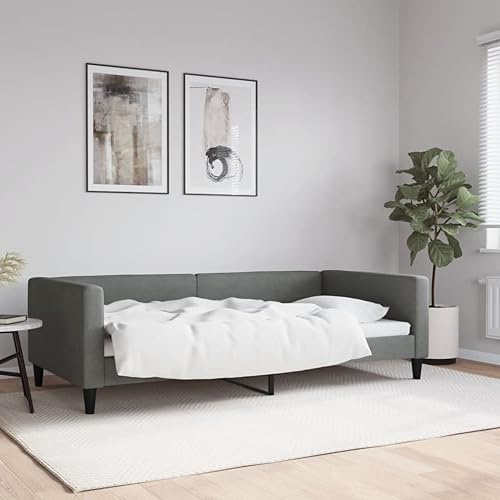 Qnhdfrt 2 in 1 Tagesbett als Sofa und Bett Modernes Design Dunkelgrau 100x200 cm Stoff Bezug Robustes Metall Massivholz Gestell für Wohnzimmer Schlafzimmer Gästebett