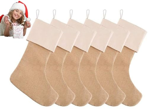 IATAHI Sackleinen Weihnachtsstrümpfe,6pcs Weihnachtsstrümpfe aus Jute,Sackleinen Weihnachtsstrumpf,Weihnachten Socken,Weihnachtsfeiertagsstrumpf,Geschenkhalter Weihnachtsdekorationen