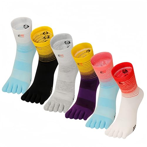 DOLAFO Men's Running Socks Toe Five Finger Cotton Ankle Sports Socks Breathable Comfortable for Training Outdoor Hiking Walking 6 Pairs (UK, Numeric, 7, 12, Regular, Regular, Style 1)