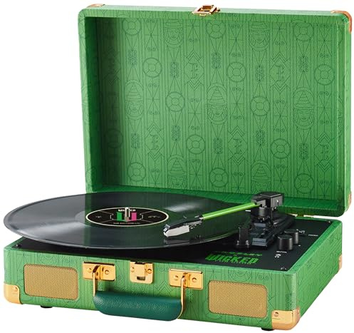 Crosley x Wicked: for Good Cruiser Plus Vintage 3-Speed Bluetooth in/Out Suitcase Vinyl Record Player Turntable with Built-in Speakers, Elphaba Edition