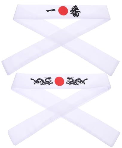 Toyvian 2 pièces Bandeau Japonais pour Chef et Sport Accessoires de Fitness Ajustables Couvre-Chef Anti-Transpiration avec Motif Dragon pour Hommes et Femmes