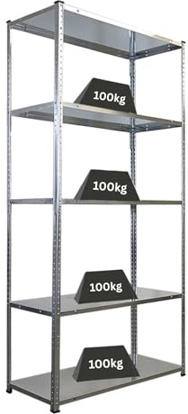 PROREGAL Schraubregal Haldor mit Metallböden HxBxT 180x90x40cm 5 Ebenen Fachlast 100 kg Verzinkt, Stahl, Metallregal, Küchenregal, Kellerregal, Garagenregal, Lagerregal