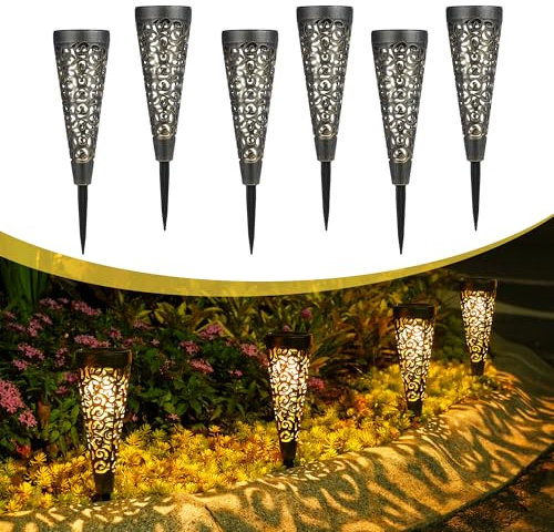 Bonsery Solarlampen für Außen Gartenstecker 6 Stück，IP65 Wetterfest Solarleuchten für Außen Vintage, 15LM Warmweiß LED Gartenbeleuchtung Solar Wegeleuchten Outdoor Gartendeko für Draußen Weg Terrasse
