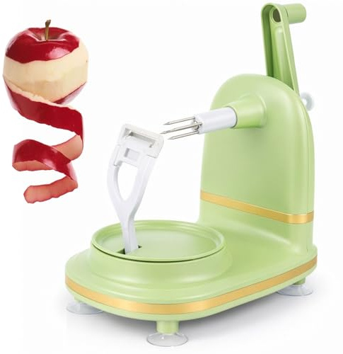 GREENSAPPIRE 1PC Light Green Apple Peeler Corer Slicer Stainless Steel | Light green apple peeler with coring and slicing functions, stainless steel kitchen tool for quick fruit peeling.