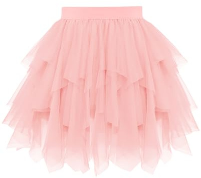 Lovasy Gonna Tulle Donna Corta Irregolare Gonna tutù a 3 Strati con Elastico in Vita Gonne in Rete Elegante per Carnevale Halloween Natale Party Prom,A-Rosa,S/M