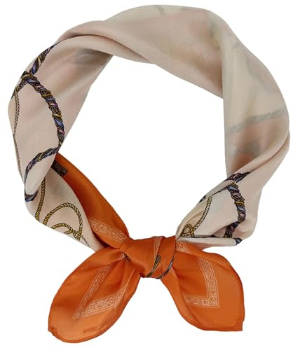 LSHARON SILK 100% Mulberry Silk Scarf Lightweight Neck Scarf - 53x53cm - Digital Printed Small Square Wraps Pure Silk Scarves Natural Silk Neckerchief Headscarf Gift for Women Men (Orange)