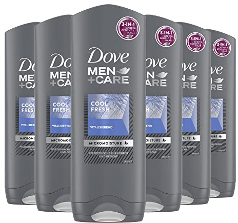 Dove Men+Care 3-in-1 Duschgel Cool Fresh Duschbad für Körper, Gesicht und Haar mit MicroMoisture 250 ml 6 Stück