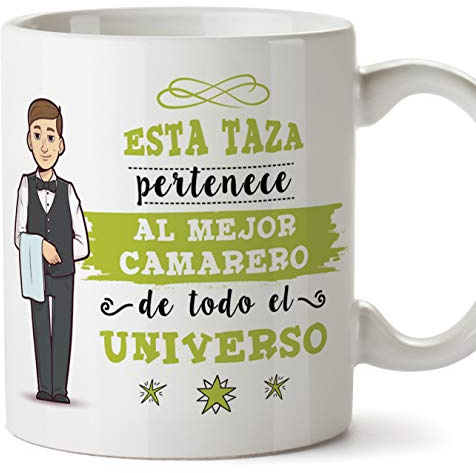 MUGFFINS Camarero Tazas Originales de café y Desayuno para Regalar a Trabajadores Profesionales - Esta Taza Pertenece al Mejor Camarero del Universo - Cerámica 350 ml