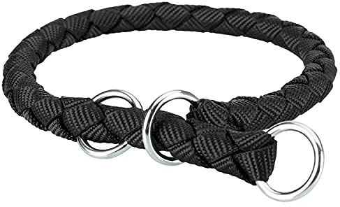 TRIXIE Cavo Zug-Stopp Halsband Größe L: Halsumfang 47–55 cm/ø 18 mm in schwarz - Hundehalsband aus Gurtband für große Hunde, rund geflochten, 144001