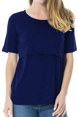 Smallshow Stillshirt Umstandstop T-Shirt Umstandsmode Umstandsshirt Schwangerschaft Kleidung Mutterschafts Kurzarm Shirt, Tiefblau, L