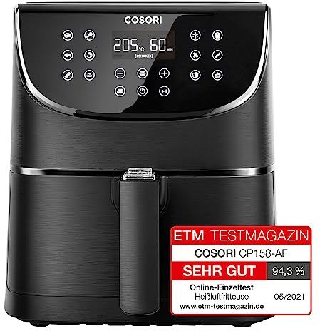 COSORI Heißluftfritteuse Airfryer, Testsieger 2024, 11-in-1 Air Fryer XXL 5,5L, Friteuse Heissluftfritteuse mit Shake-Reminder, 100 Rezepte, 55 Prozent energiesparend, spülmaschinenfest, CP158-AF