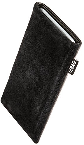 fitBAG Fusion Schwarz/Schwarz Handytasche Tasche aus Nappaleder/Wildleder mit Microfaserinnenfutter für Lenovo Phablet Tab V7 | Hülle mit Reinigungsfunktion | Made in Germany