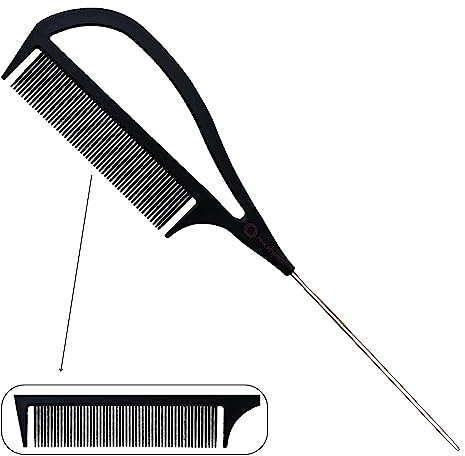 Pink Pewter Authentic Never Let Go Carbon Fibre Professional Styling Comb, Balayage, and Highlighting Long Tail Metal Pick Teaser Comb