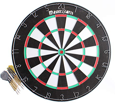 MasterArts Dartscheibe Set – Dartboard 45 cm – mit 6 Dartpfeile – Beidseitig Bespielbar – mit Aufhängehaken – Spaß für Zuhause und Gaststätte