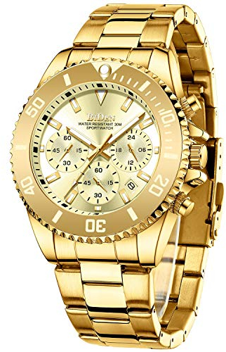 BIDEN Herren Analog Quarz Uhr mit Edelstahl Armband 0163