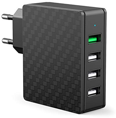 SCHITEC QC 3.0 USB Ladegerät Stecker 33W 4 Ports Quick Charge USB Netzteil für Samsung Galaxy S10/S9/S8+, LG G5/G6, Nexus 5X/6P, HTC 10, iPhone 11/XS/8/7/6, Pad Pro/Air, Huawei usw (Schwarz-QC3.0)