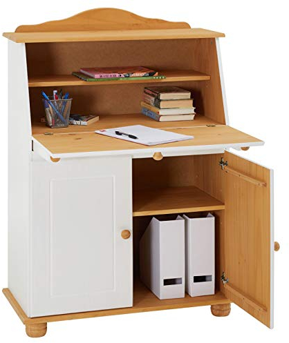 IDIMEX Sekretär Schreibtisch Landhausstil Kommode Klappensekretär Schreibkommode David Colmar, Kiefer massiv, weiß/braun