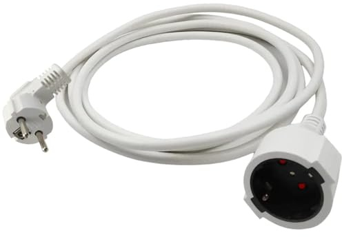 O&W Security Cavo di prolunga Schuko 5 m, bianco – IP20 per interni, contatto di protezione tipo F con sicurezza bambini, 3 x 1,5 mm², cavo di prolunga flessibile spina/frizione