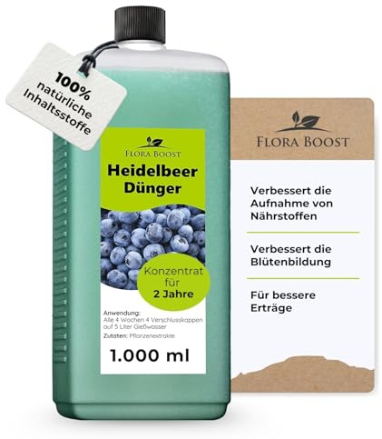Flora Boost Heidelbeer Dünger 1L, 100% natürlicher Flüssigdünger | Pflanzendünger für bis zu 200L Gießwasser, Obst- & Beerendünger für Heidelbeeren