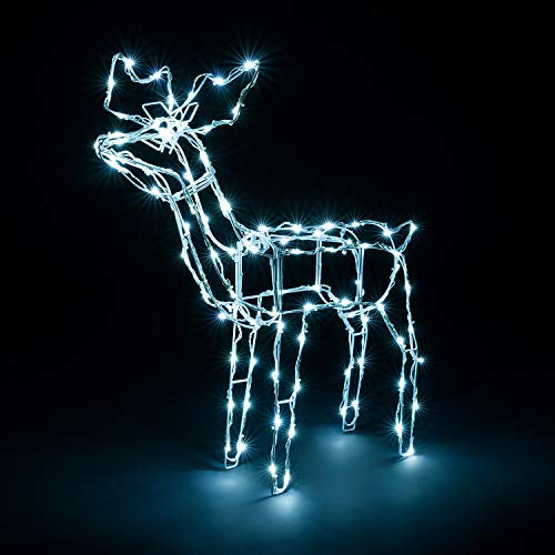 Christow Christmas Reindeer Light Up Outdoor Decoration, Energy Efficient LED White Wire Flashing Garden Silhouette, Mains Powered (76cm x 73cm x 37cm)