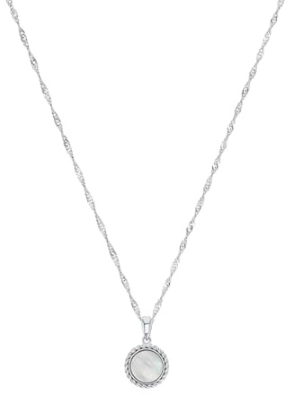 Amor Kette mit Anhänger 925 Sterling Silber Perlmutt Damen Sets, 42+3 cm, Silber, Kommt in Schmuck Geschenk Box, 2036016