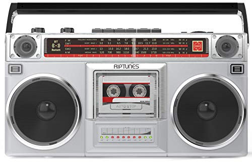 Riptunes Boombox - Reproductor de Casete de Radio, Radio Am/FM -SW1/SW2, transmisión inalámbrica, Ranuras USB/Micro SD, Entrada Auxiliar, Conector para Auriculares, convertir casetes a USB/SD, Estilo