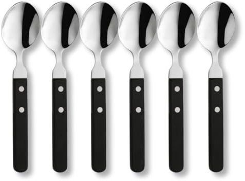 Amefa PIZZA 7000 Lot de 6 cuillères à pizza/steak pour 6 personnes | Poignée noire | Acier inoxydable 18/0 | Poli & Inoxydable | Poignées à 2 rivets en bois Pakka | Couverts à pizza | Couverts à steak