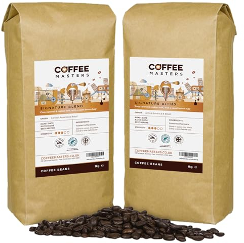 Coffee Masters Signature Blend Coffee Beans 2kg (2x1kg) - 100% Arabica, Medium Roast Whole Bean, Ideal for Espresso Machines - Rainforest Alliance Accredited