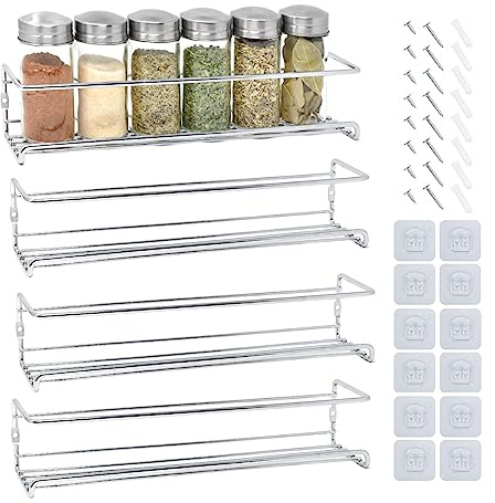 joeji's Kitchen Porta Spezie per Cucina da Parete Set da 4 portaspezie da appendere - Mensole per Spezie Autoadesivo