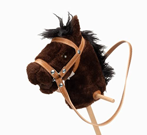 NaDeco Steckenpferd Cord aus Holz/mit Haltegriffen, Laufrollen und Halfter mit Zügel Länge: 97 cm/ab 3 Jahre Plüsch Steckenpferd Hobby Horse Ponnyhof Pferdehof, Farbe:Braun Plüsch