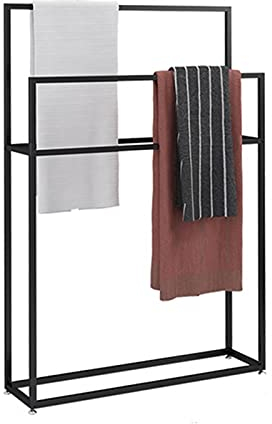 SJASD Handtuchständer Freistehend, 2-stufiger 4-Bar-Metall Handtuchhalter,Handtuchstange Regal,Handtuchhalterständer für Badezimmer Küche Waschküche Schlafzimmer Außenpool,Schwarz,85cm/33inch