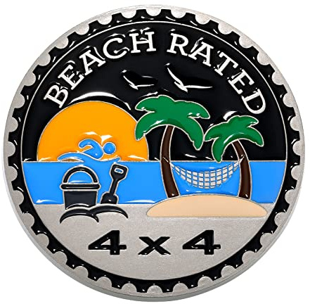 Frienda Beach Rated 4 x 4 Car Badge Metal Automotive Badge 3D Emblems Round Car Emblem Decals Stickers Compatible with Vehicles Trucks SUV