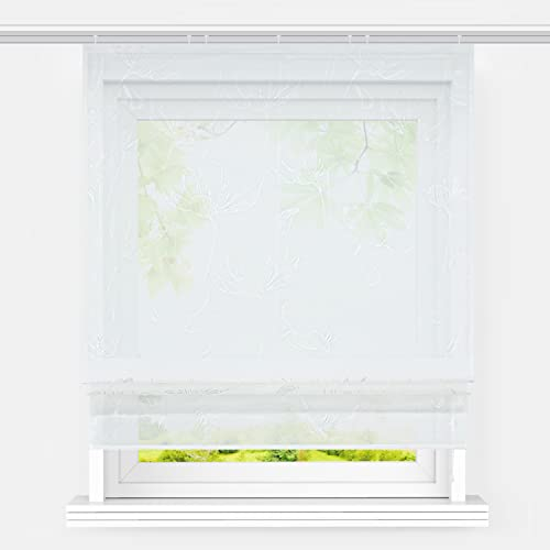 Heichkell Transparentes Raffrollo mit Klettschiene Wohnzimmer Raffgardine Druck Design Modern Fenster Vorhänge Einfache Raffung Weiß Lotus BxH 80x140cm