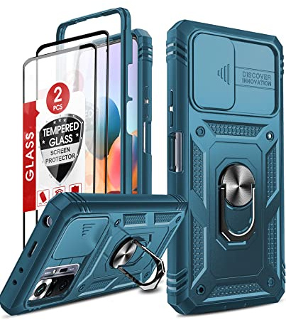 LeYi Objektivschutz Hülle für Xiaomi Redmi Note 10 Pro/Note 10 Pro Max Schutzhülle [2 Glasfolie Schutzglas], Outdoor Ringhalterung Cover Kammeraabdeckung Handyhülle Kratzfest Halter Handy Hüllen Blau