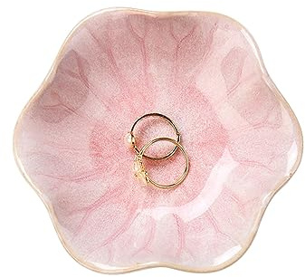 JAMEND CLXP Lotus Leaf Shape Decorative Ring Tray, Small Key Bowl, Ceramic Trinket Tray Jewelry Dish Organizing Necklace Earrings, Home Decoration for Mom Best Friend Sister, Pink.