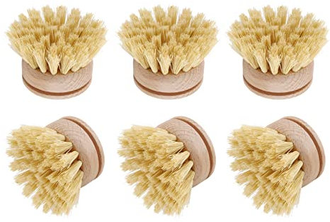 shanpu Washing Up Brush,Dish Brush,6 Pcs Replacement Brush Heads Wooden Cleaning Dish Brush Refillable Kitchen Beech