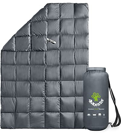 4Monster Daunendecke, leicht, kompakt, Outdoor-Campingdecke, super warm, wasserdicht, verstaubare Decke für Reisen, Picknicks, Camping, Wandern (Gittergrau, Größe M: 137 x 203 cm)