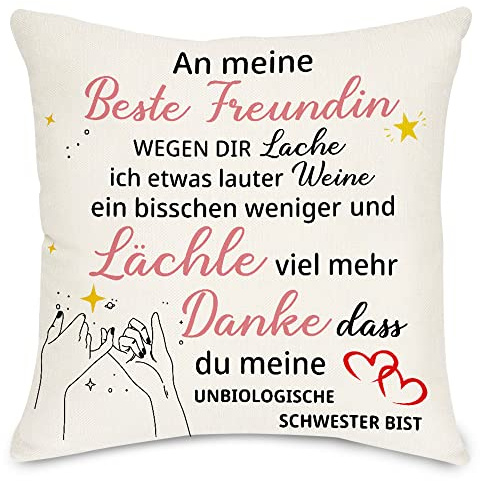 Lightzz Kissenbezug für Beste Freundin mit Dankesspruch, 45 x 45cm Kissenbezug mit Taschen, Geschenk für Beste Freunde Mädchen Bestie