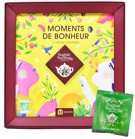 English Tea Shop - Coffret thés et infusions bio - Moments de bonheur - 3 thés et 1 tisane bio dans une boîte de 32 sachets - Cadeau à offrir
