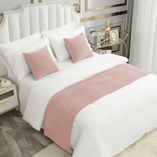 AMBERIS Camino de Cama Rosa Coral Chenier de una Sola Planta, Moderna Bufanda de Cama Decorada en Hotel Familiar (Las Fundas de cojín se Venden por Separado)