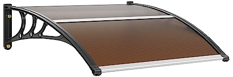 VEVOR Auvent de Porte d'Entrée 965x1017 mm Marquise de Porte Extérieure en Polycarbonate Marron Auvent de Fenêtres UPF 50+ Support ABS Résistant Abri de Protection Contre Les UV, la Pluie, la Neige