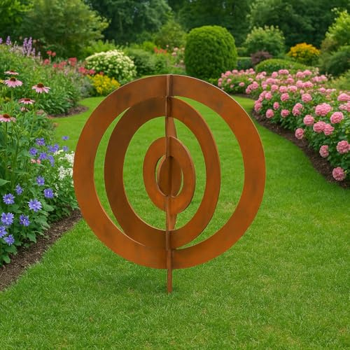 Zen Man Edelrost Gartenstecker Rost Gartenskulptur aus Metall Garten Figure Glück Symbol Gartendeko D60cm H80cm 031146