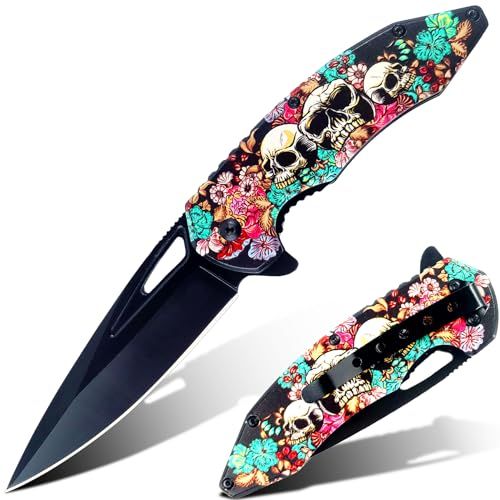 MADSMAUG Klappmesser, cool bunt Taschenmesser mit 3D Prägen Reliefgravur, gute Geschenk Edc Messer für Männer Outdoor Überleben Camping (bunt)