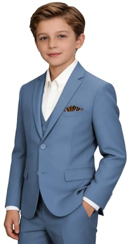 Jungenanzüge, formeller Smoking, schmale Passform, Jungenanzug-Set für Hochzeit, Outfit, Teenager, Jungen, Kleid, Blau Grau, 10