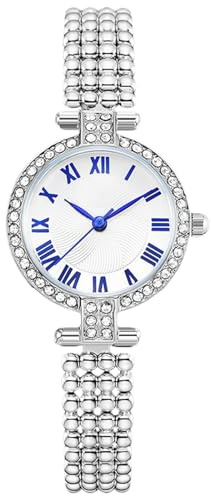 RORIOS Montres Chaîne Perles Femmes Montre De Poignet Vintage Petit Cadran Montre Analogique Quartz Acier Inoxydable Montre Diamant Imperméable Argent