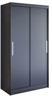 Easy4You K1 100 cm Schwarz Schiebetüren Kleiderschrank 100x200x58 cm Schlafzimmermöbel, Aufbewahrung - Mehrzweckschrank - Farbe: Schwarz