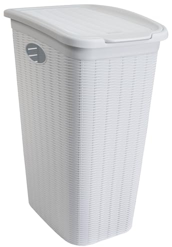 Wäschekorb 36 Liter schmal Weiß - Rattanoptik mit Deckel - Wäschesammler mit Löcher 39x29x54cm Wäschebox Wäschesortierer Haushaltskorb Korb Haushalt Kunststoff Wäschetruhe Wäschetonne Wäschesack