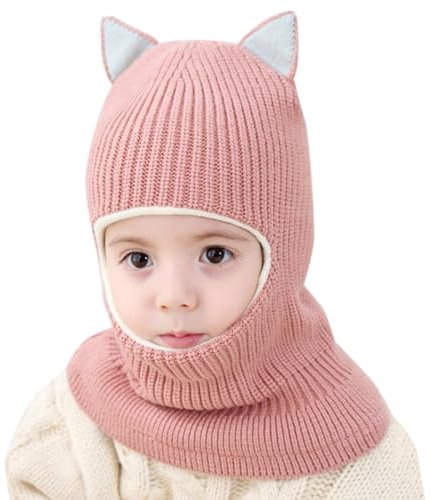 boseucn Kinder Schlupfmütze Schalmützen Sturmhaube Balaclava Jungen Mädchen 1 Jahre bis 8 Jahre alt Fleece Wollmütze Strickmütze Niedlich Warm Wintermütze mit Bommel Fleece Beanie Mütze Strickmütze